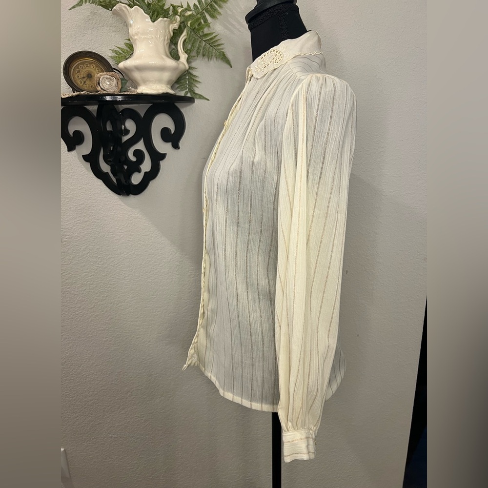 George Yazbek‎ for Gordon Peters Cream Button Up Eyelet Embroidery Collar Blouse - Picture 6 of 15